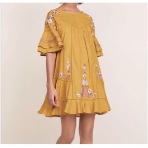 Free People Mini Embroidered Mustard Dress